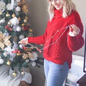 Red Cable Knit Holiday Sweater